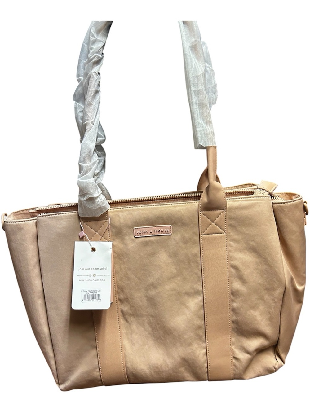 Poppy & Peonies Blush Beige Tote Bag